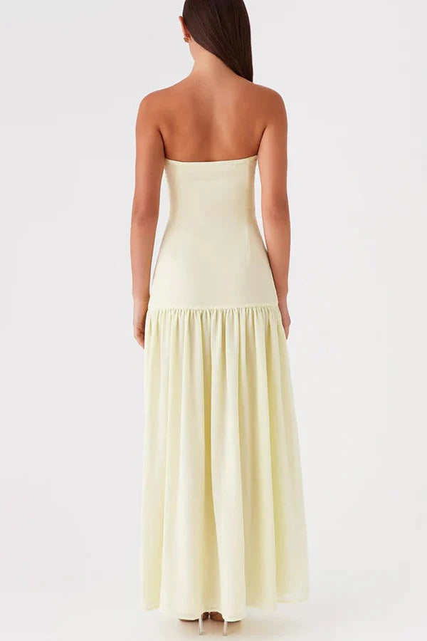 Robe longue patchwork Eden en mousseline semi-transparente sans bretelles