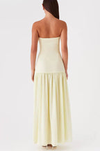 Robe longue patchwork Eden en mousseline semi-transparente sans bretelles