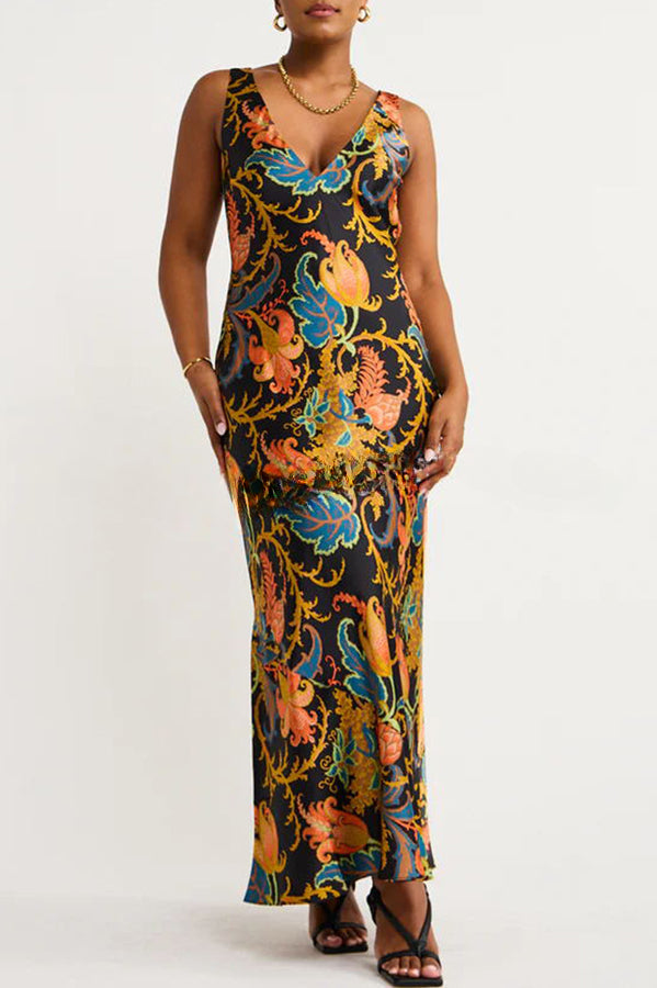 Vestido Maxi de Seda Exclusivo com Estampa Botânica Forever Mine