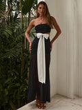 TARUXY Abito Midi in Maglia con Spacco per Donna Sexy con Fiocco e Fascia Bodycon Scollato Spalle Scoperte Femminile Elegante Senza Schienale per Serata Signora