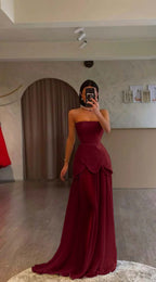 White Strapless Pleated Beaded Long Prom Dress With Custom Colors And Sizes