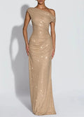 Clara Custom Champagne Fishtail Off-shoulder Shiny Elegant Evening Dresses for Woman Luxury Evening Dresses 2026 Prom Dr