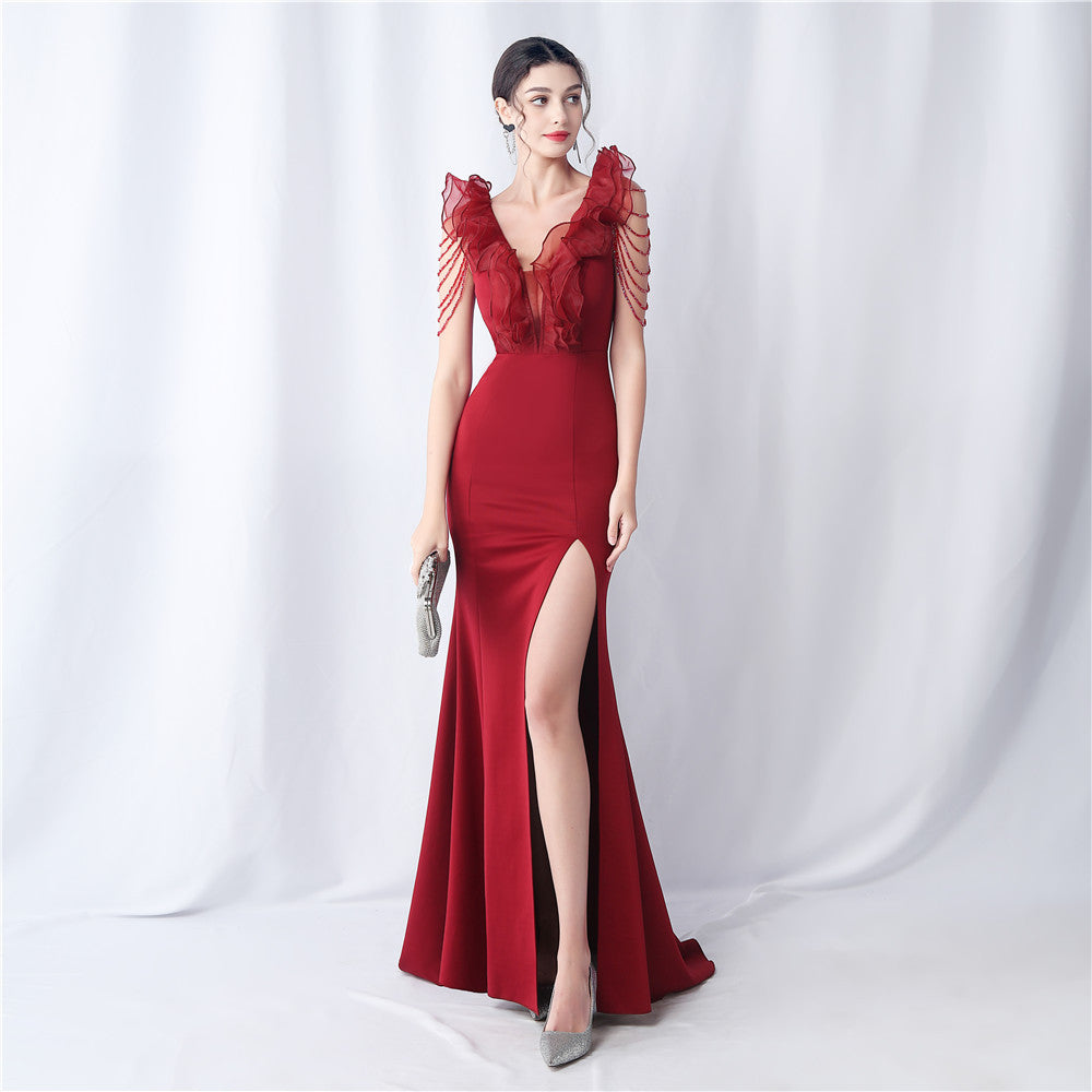 Schwerindustrie Organza Hochzeitsessen Jahrestreffen Satin Abendkleid 