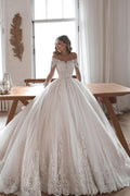 Glamorous Ball Gown Wedding Dress With Lace Long Sleeves Tulle
