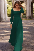 Square Neckline A Line Long Sleeve Wedding Dress For Elegant Bridal