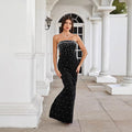 Vestido de baile sem alças estilo francês com missangas