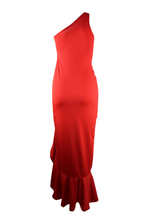 Robe de soirée élégante à une épaule avec fente et volants solides (8 couleurs)