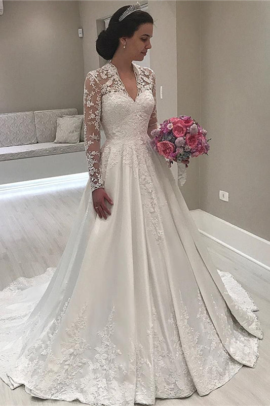Sweetheart Long Sleeve Mermaid Lace Appliques Wedding Dress