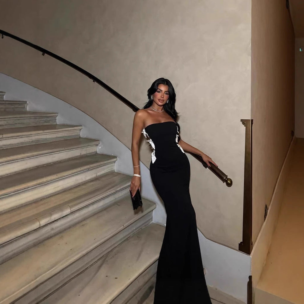Vestido longo de lantejoulas com fenda alta vestido de baile