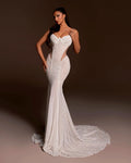 Charming White Spaghetti Strap Mermaid Wedding Dress With Lace
