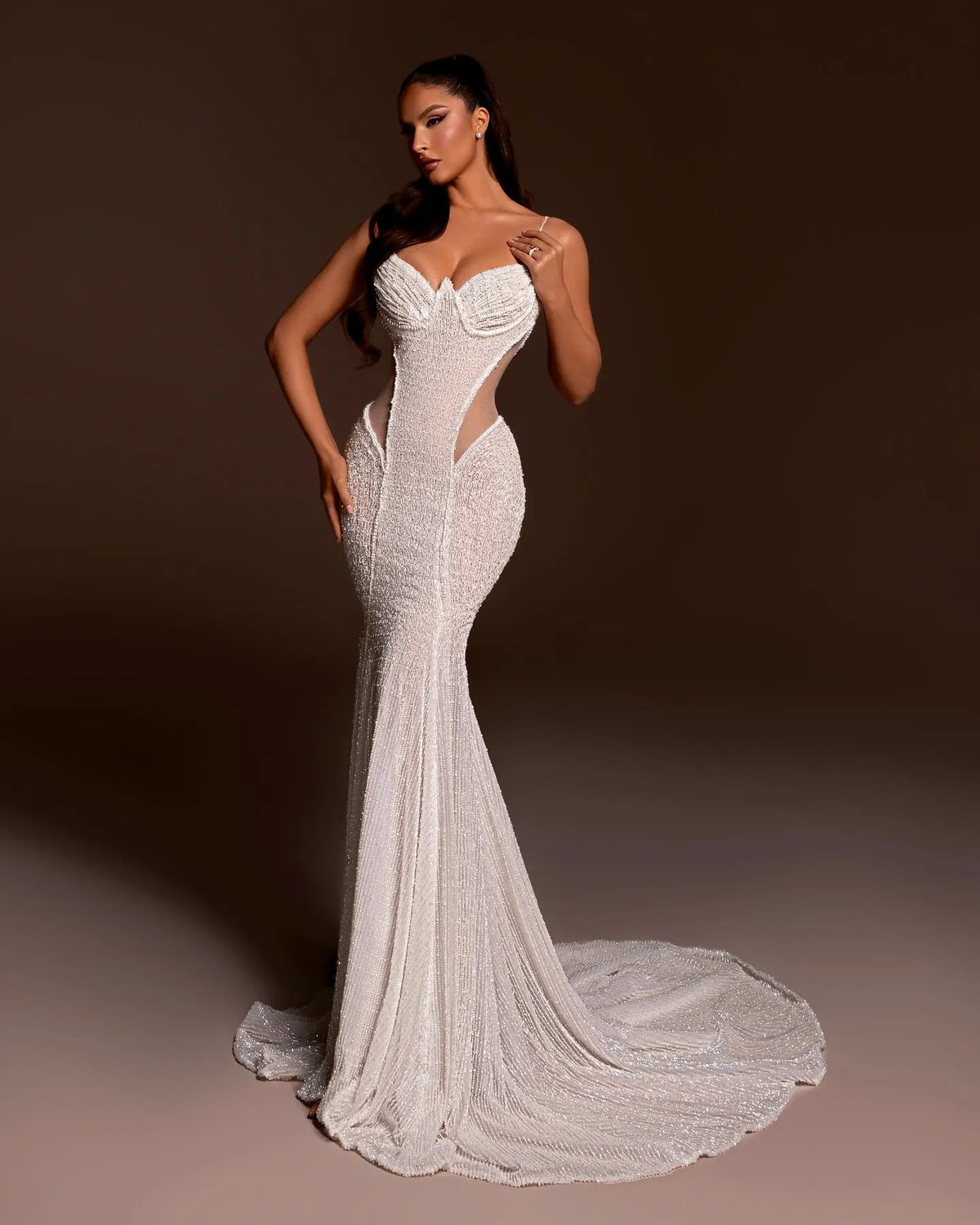 Charming White Spaghetti Strap Mermaid Wedding Dress With Lace