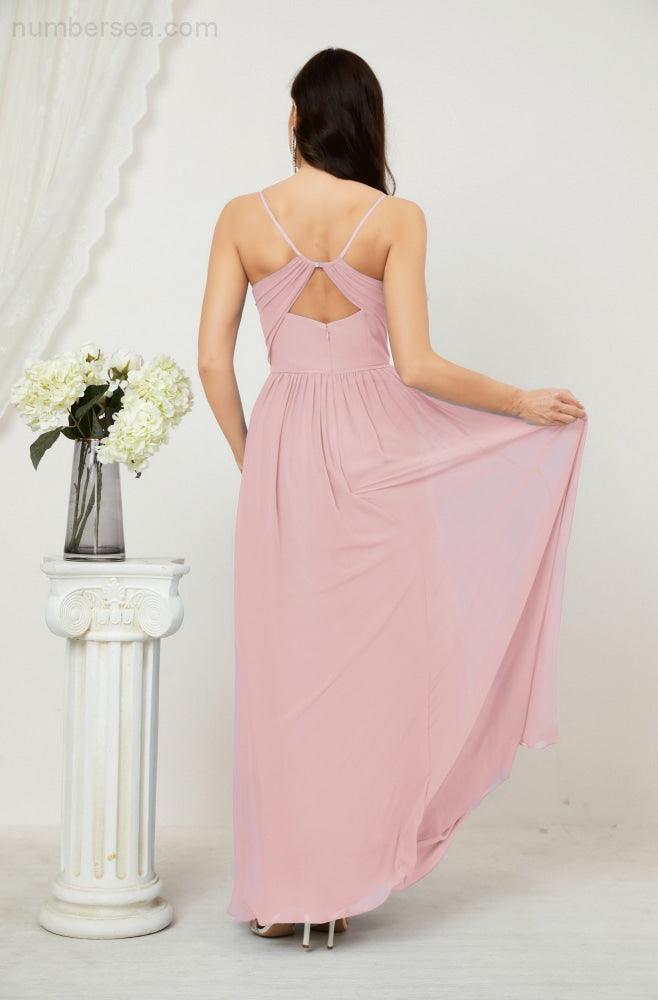 Neck Bridesmaid Dresses Chiffon Long Spaghetti A-line Formal Prom Gown for Wedding Party Evening 2801