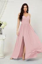 Neck Bridesmaid Dresses Chiffon Long Spaghetti A-line Formal Prom Gown for Wedding Party Evening 2801