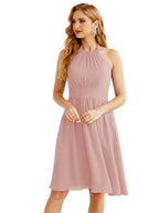Halter Chiffon Bridesmaid Dresses Short Sleeveless Formal Party Dress Open Back 28023