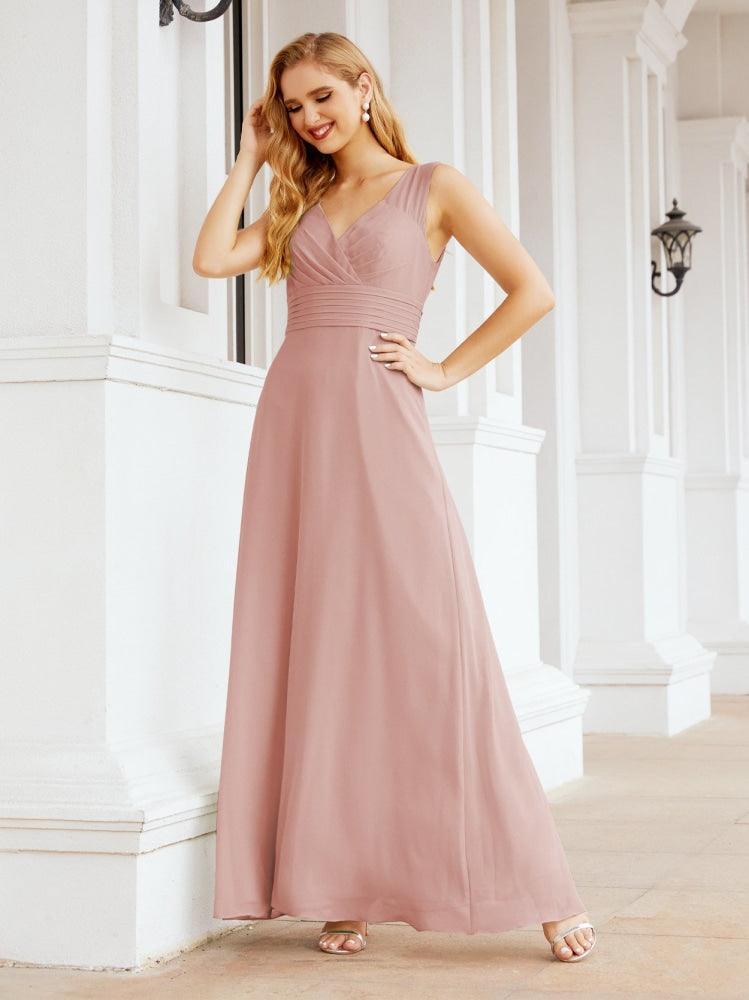 Formelles Ballkleid Elegantes ärmelloses Brautjungfernkleid mit V-Ausschnitt für Hochzeitsfeier 28037