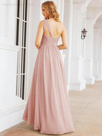One Shoulder Bridesmaid Dresses Long Maxi Formal Evening Party Prom Gowns 28061