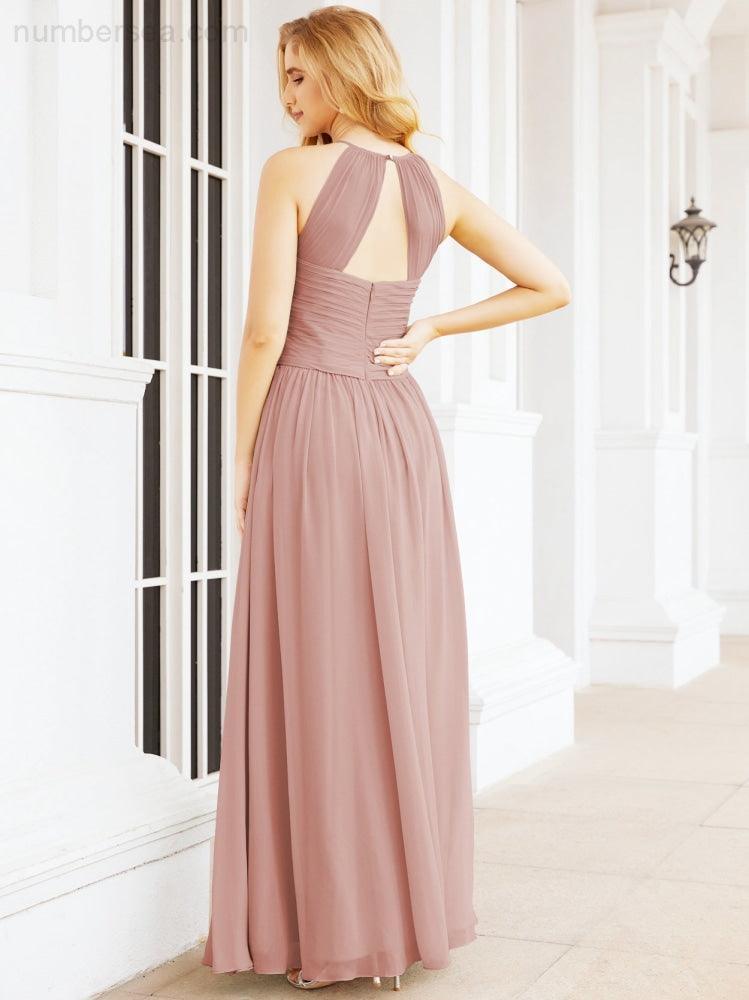 Sleeveless Bridesmaid Dresses Long Prom Gown Zipper with Keyhole Back 28056
