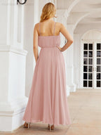 Numbersea Vestidos compridos de dama de honor com alças Vestido formal em linha A para jovens 28029