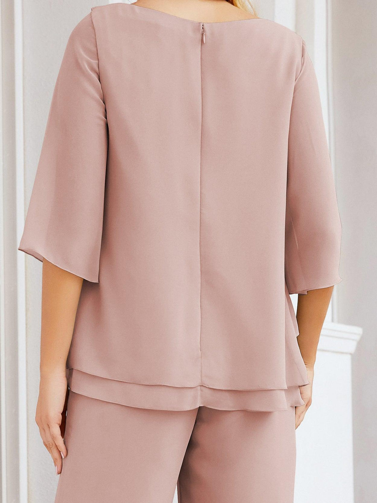 Numbersea Elegantes 2-teiliges Kleid für die Brautmutter Große Größen Hosenanzug mit Rüschenschichten Silberner Hausmantel 28064