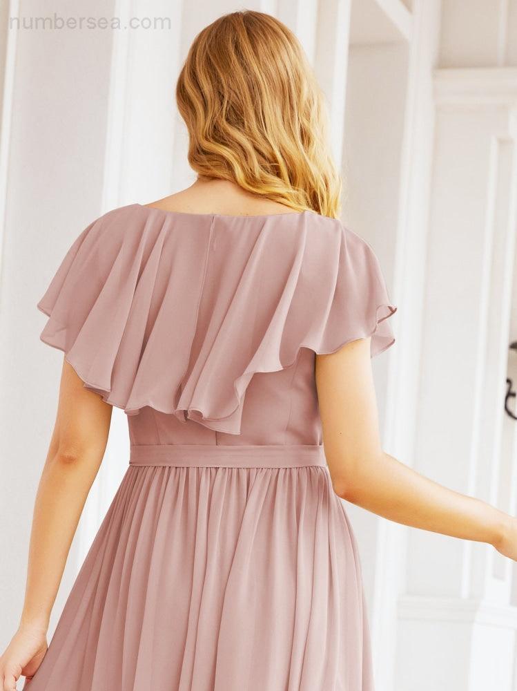 Bridesmaid Dresses with Flutter Sleeves Formal Evening Party Prom Gowns 28044
