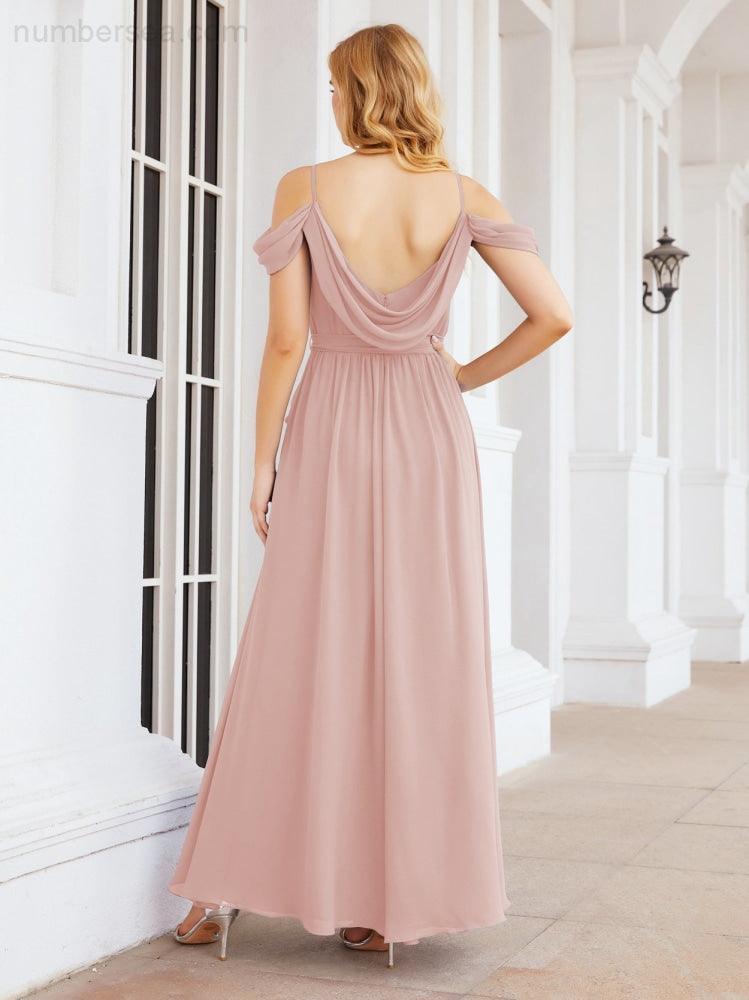 Numbersea Abito da Damigella in Chiffon con Spalle Scoperte, Abito Lungo Formale per Laurea con Schiena a Mantella 28069