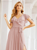 Bridesmaid Dresses with Flutter Sleeves Formal Evening Party Prom Gowns 28044
