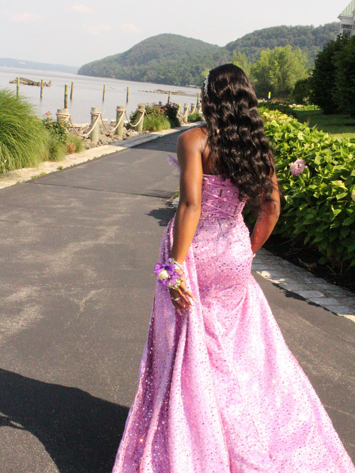 Digital Lavender Sequin Prom Dress Mermaid Gown Sweetheart Neckline High Slit