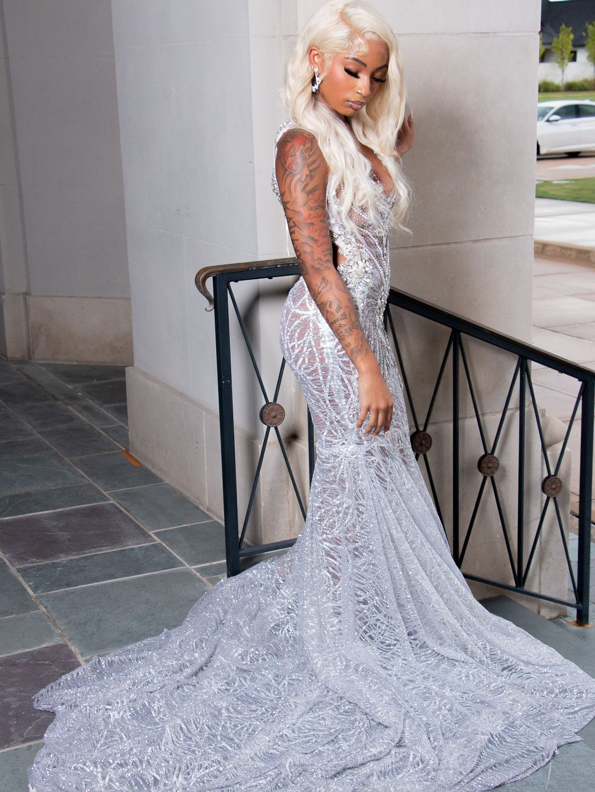 2026 Galactic Mermaid Prom Dress With Illusion Plunging Neckline Cathedral Train