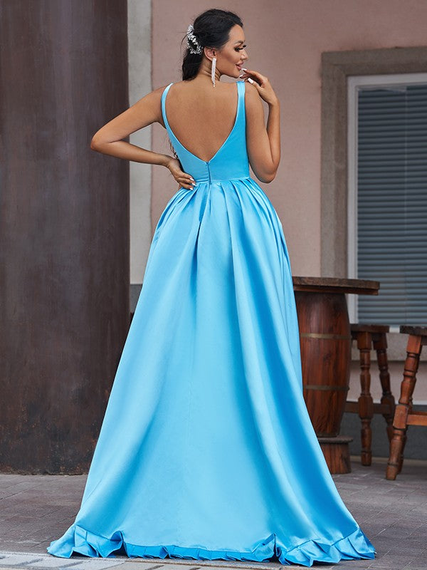 Vestido de noite sem mangas em linha A com decote em V Hi-Lo Safira Serenidade