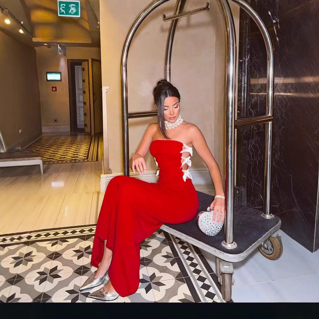 Vestido longo de lantejoulas com fenda alta vestido de baile