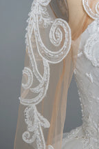 Chic Ruffled Ball Gown Long Sleeve Wedding Dress With Lace Appliques