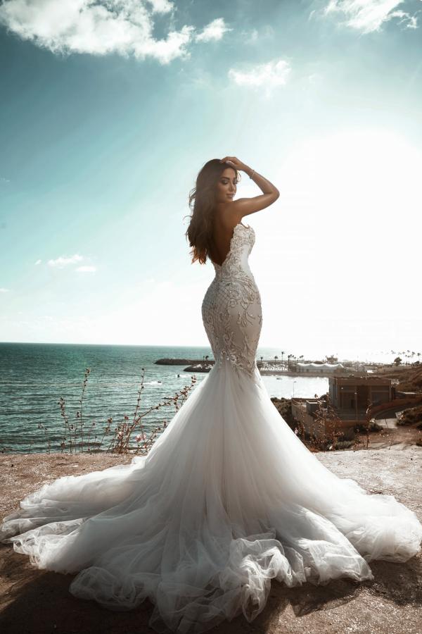 Modest Tulle Long Mermaid Wedding Dress With Lace Appliques Backless
