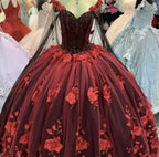 Luxuriöses 3D-Blumen Kleid für die Quinceañera, Tüllballkleid Süßes 16 Kleid Y1215