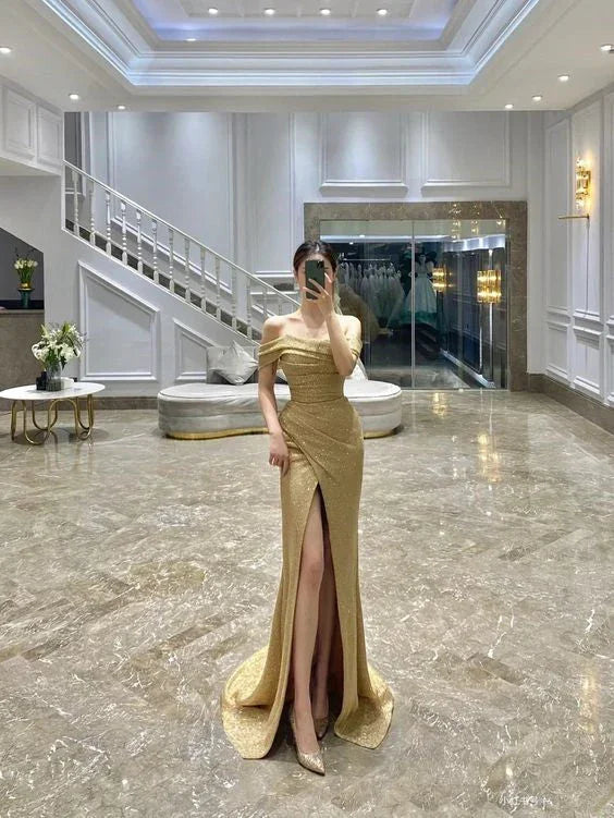 Vestido largo de noche elegante con hombros descubiertos Vestido formal encantador Y387