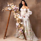 Robe de maternité Fairy Blossom Chiffion pour séance photo, manches bouffantes, imprimé floral, robe de photographie de maternité, vêtements de grossesse pour femmes