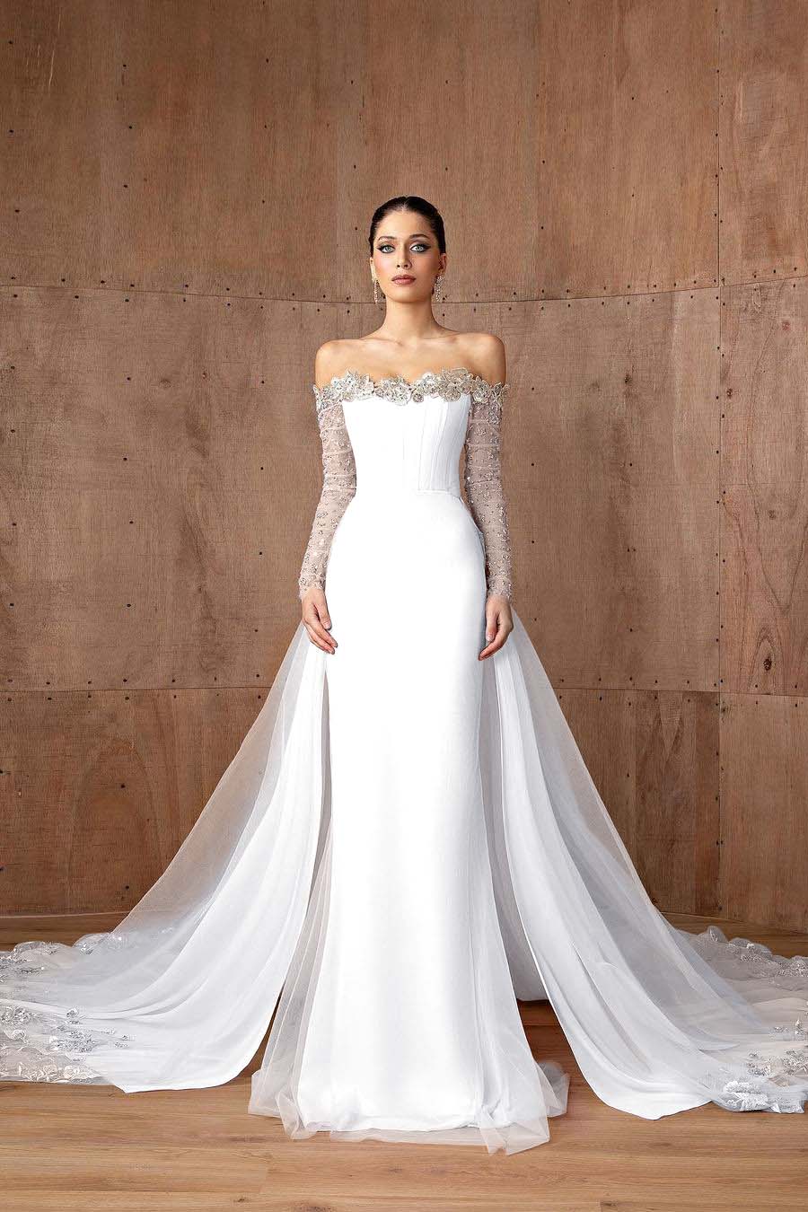 Strapless Mermaid Prom Dress With Appliques Long Sleeves Formal Gown