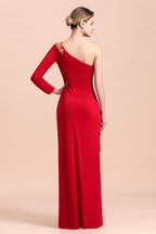 BMbridal Chic One-Shoulder Long Sleeves Ruffle Mother of Bride Dresses with Appliques