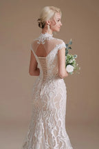 Sexy Lace Mermaid Wedding Dress With High Neck And Long Sleeves
