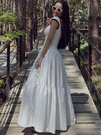 Robe longue rétro fine TARUXY pour femme, été 2024, manches courtes, taille haute, robe de soirée élégante pour dame, maxi femme