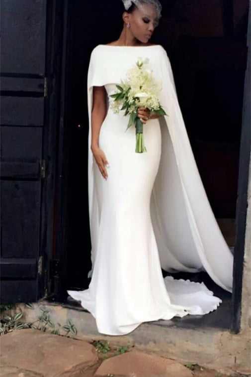 Mermaid Ivory Summer Wedding Dress With Cape For Modern Bride