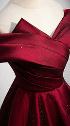 Burgundy satin long A line prom dress evening dress Y767