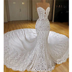 Spaghetti Strap Mermaid Lace Appliques Wedding Dress For Bride
