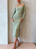 Einfarbiges, figurbetontes Midikleid mit hoher Taille und Schlitz 