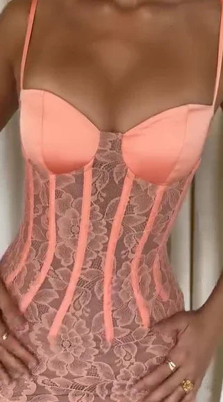 Vestido largo de noche sirena con encaje seductor Y7693