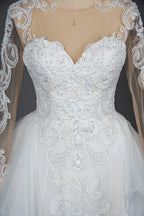 Chic Ruffled Ball Gown Long Sleeve Wedding Dress With Lace Appliques