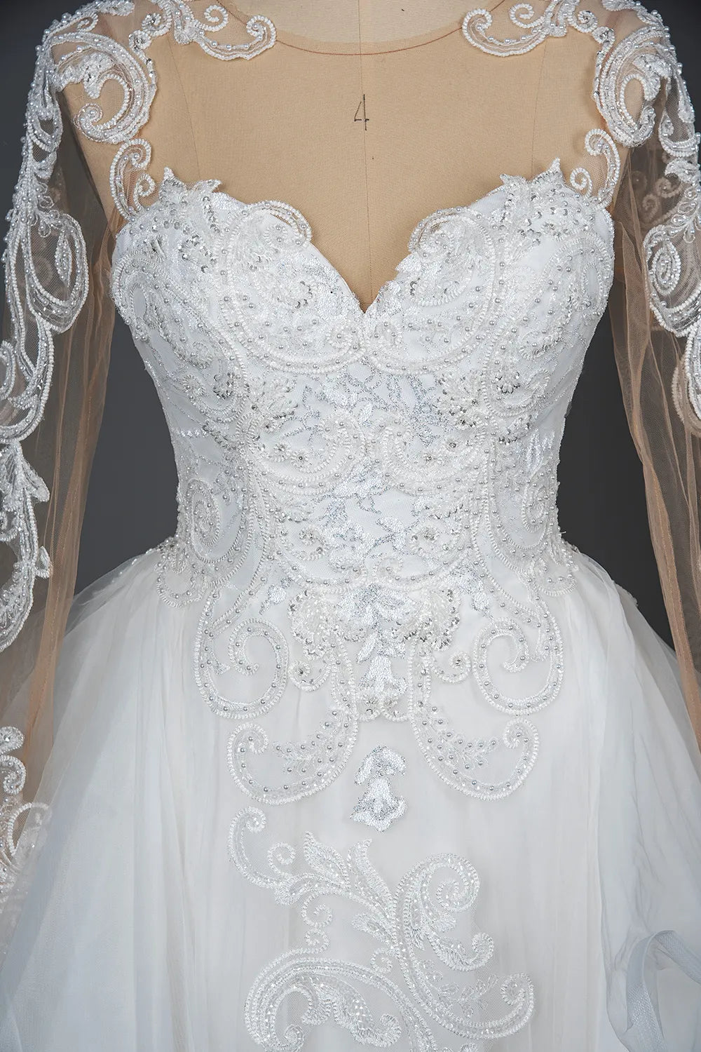 Chic Ruffled Ball Gown Long Sleeve Wedding Dress With Lace Appliques