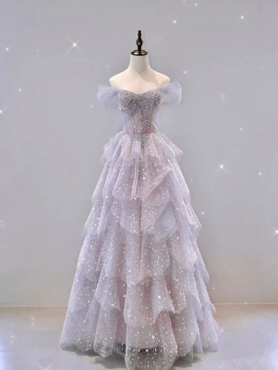 Vestido de Baile Deslumbrante com Ombros Descobertos em Tule para Baile de Finalistas Vestido de Noite Y7580