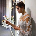 Floor Length A Line Sweetheart Long Sleeves Wedding Dress With Appliques Lace