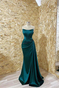 Éblouissante robe de bal longue sirène sans bretelles en satin à volants