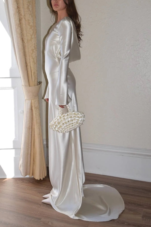 Robe longue Pearl Eden à col châle ouvert avec dos en satin